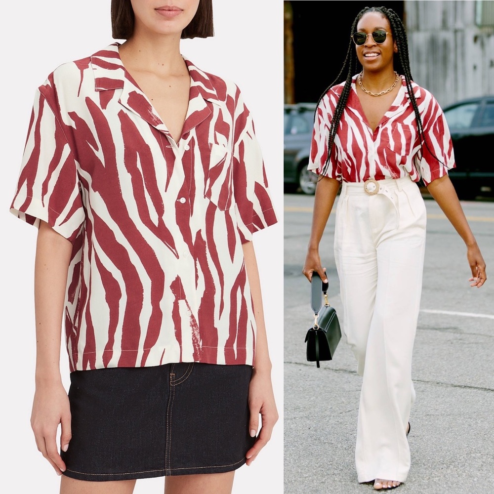 Anine Bing Benji Zebra Printed Button Down Short … - image 2